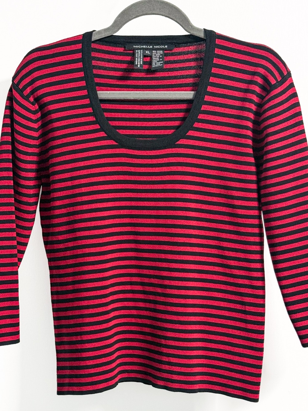 Michelle Nicole XL Red Black Stripe Rib Knit 3/4 Sleeve Top Punk